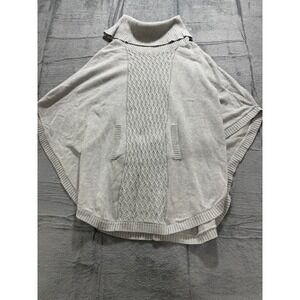Cabi Cable Knit Turtleneck Poncho Sweater Womens Medium Gray Cape Pocket